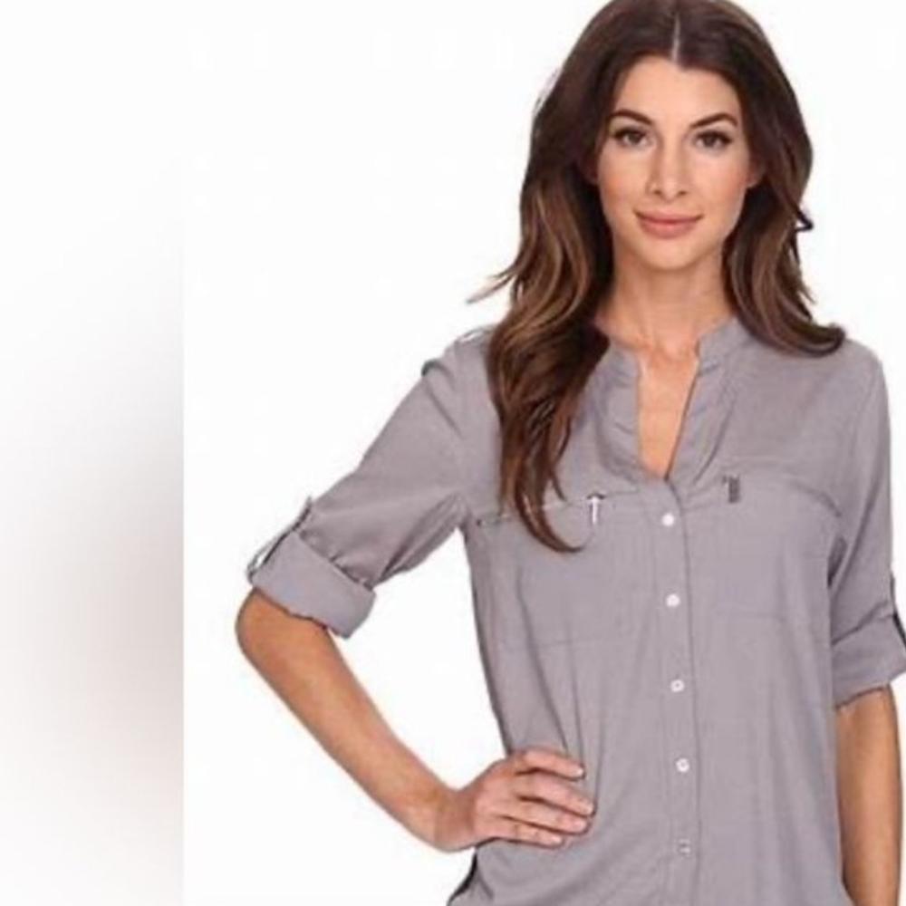Calvin Klein Women's Gray Button-Down Shirt